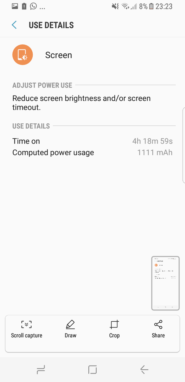 Galaxy S8 screen on time