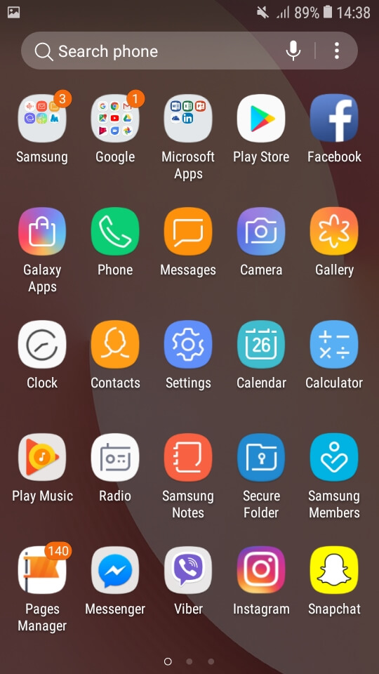 Samsung Galaxy J2 2018 screenshot app drawer