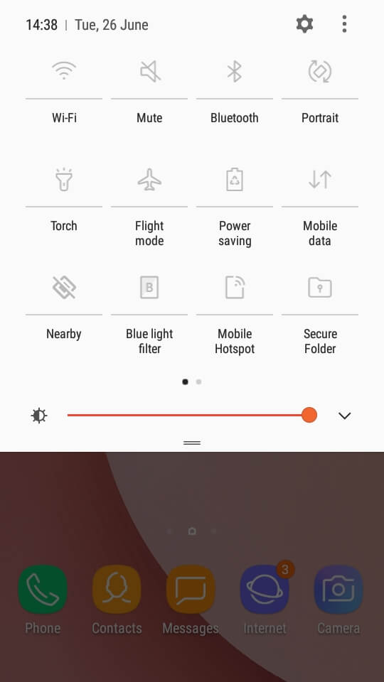 Samsung Galaxy J2 2018 screenshot toggle menu
