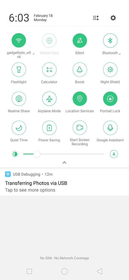 Realme 2 Pro navigation menu