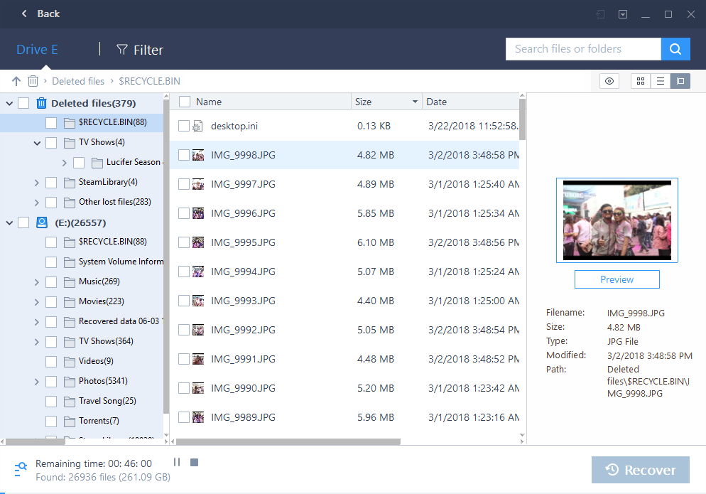 easeus data recovery preview view