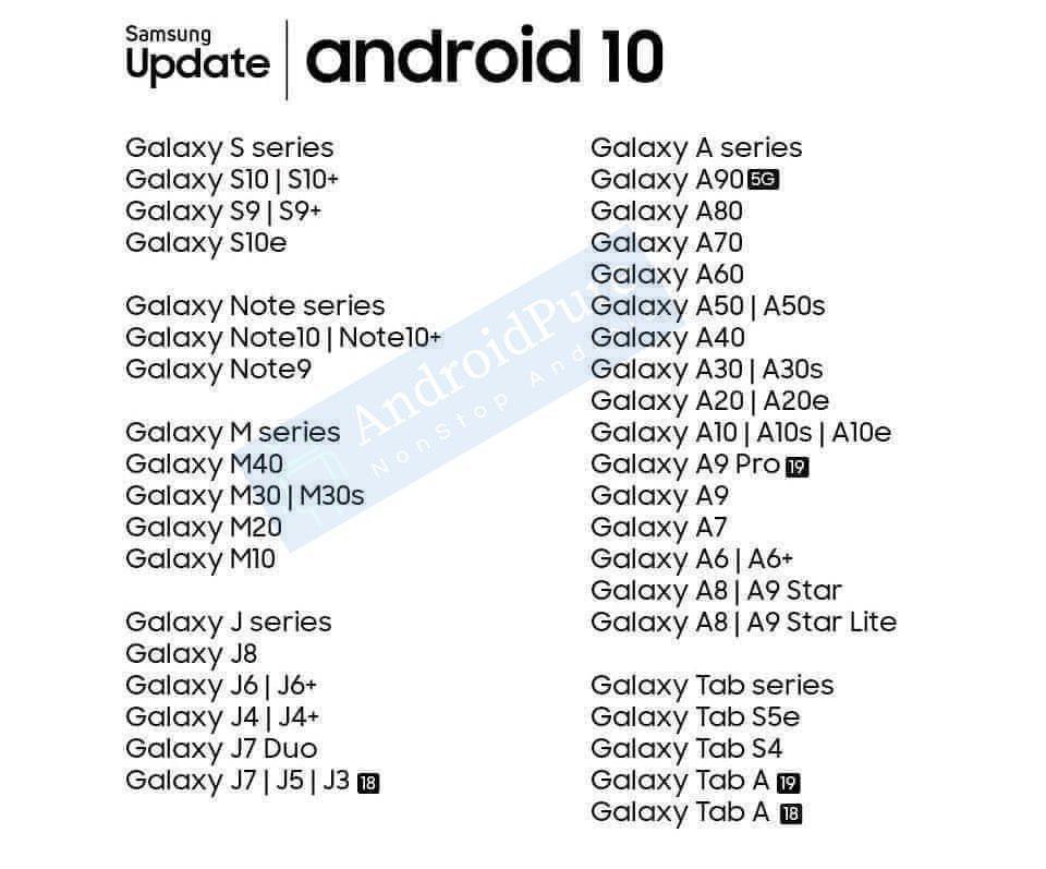 samsung galaxy devices android 10