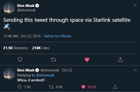 Elon Musk Starlink satellite tweet
