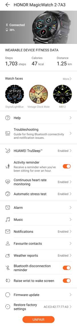 Huawei Health app - Device setting
