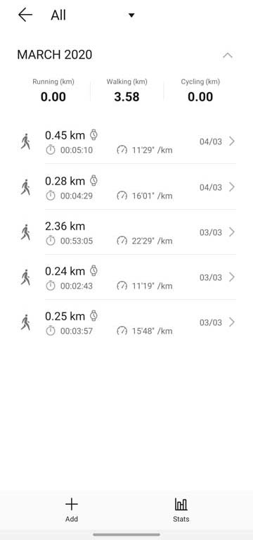 Huawei Health app - Exercise records