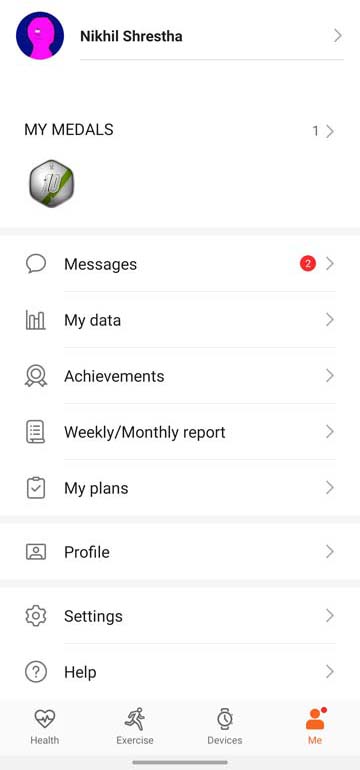 Huawei Health app - Profile tab