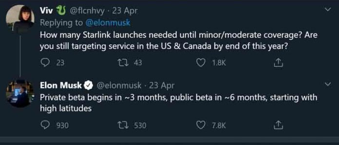 Elon Musk tweet Starlink beta testing