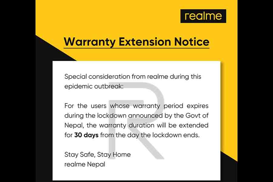 Realme nepal extended warrarnty lockdown covid19 coronavirus
