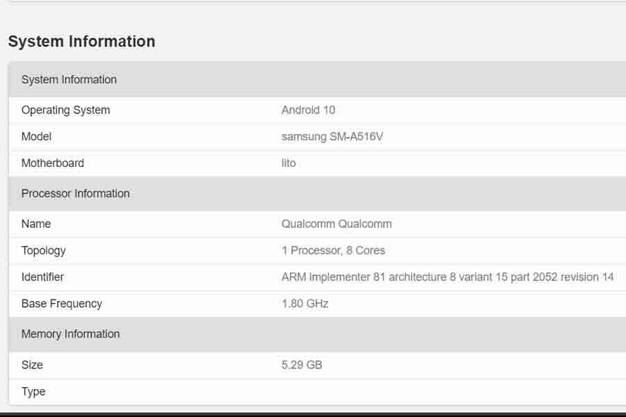 Samsung Galaxy A51s 5g geekbench listing