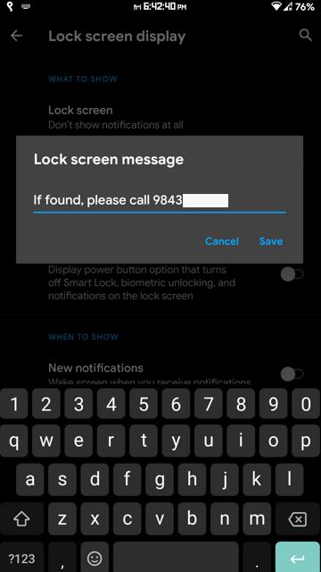 Lock Screen Message - Editing