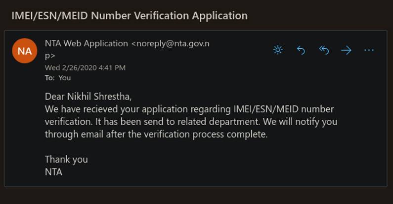 NTA IMEI Registration - Acknowledgment