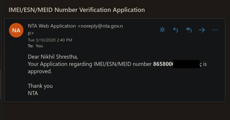 NTA IMEI Registration - Confirmation