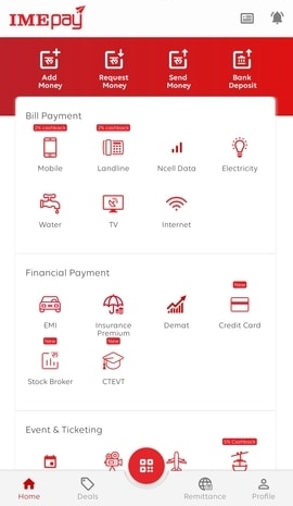 IME Pay app - Homescreen