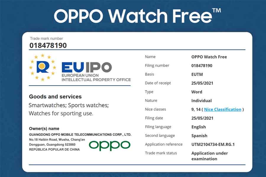 Oppo Watch Free EUIPO Certification