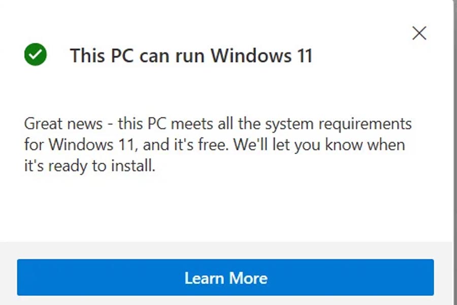 PC compatibale with WIndows 11 message