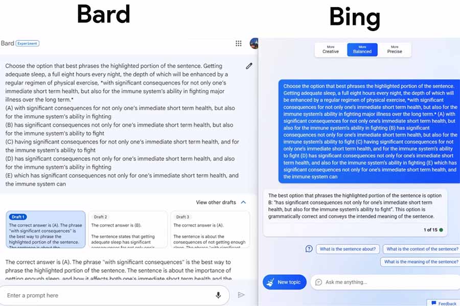 GoogleBard vs MS Bing