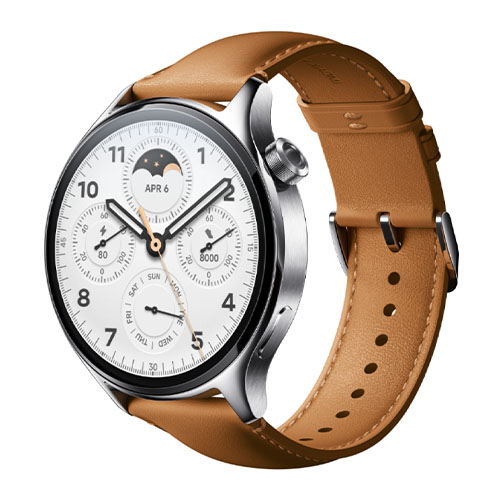 Xiaomi Watch S1 Pro - Silver stainless steel case with brown leather strap