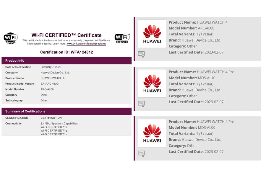 Huawei Watch 4 Series WiFi Certification