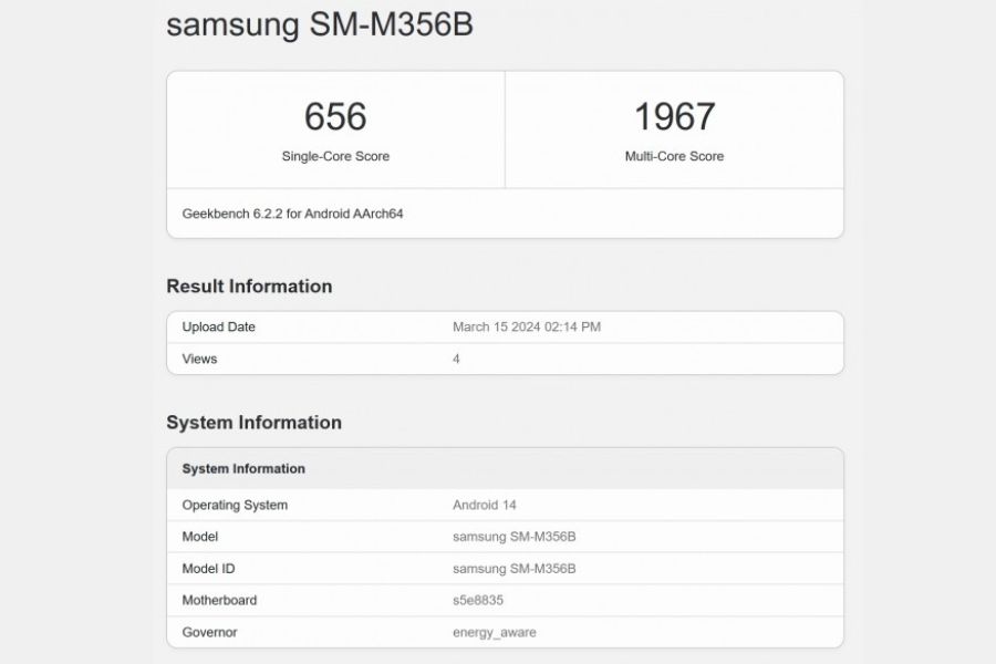 Samsung SM-M356B Geekbench lisiting