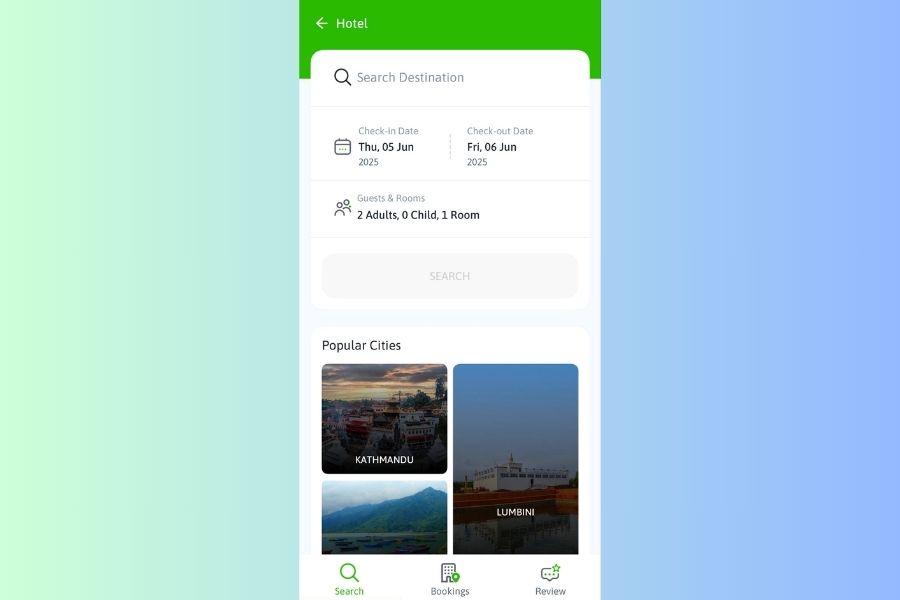 eSewa Hotels Mobile App UI on eSewa