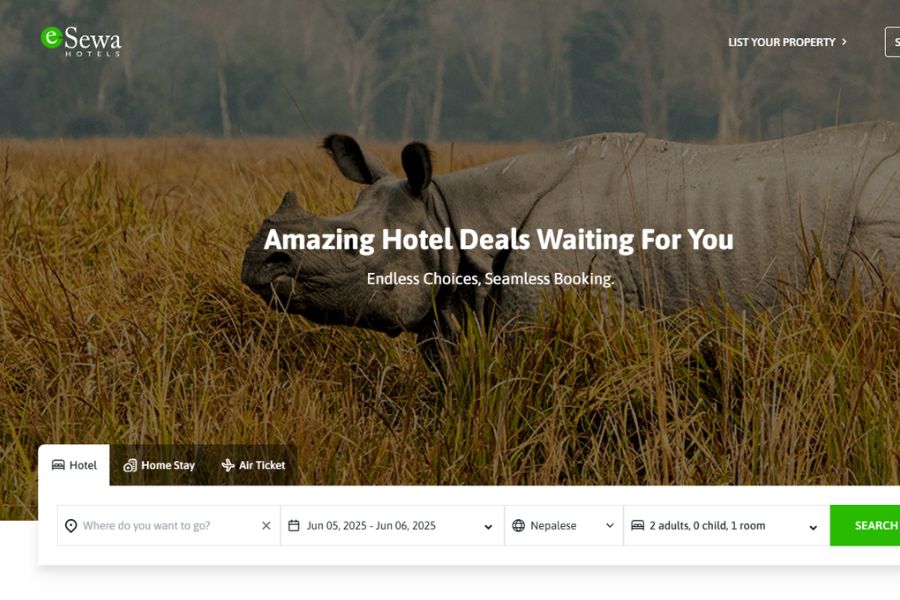 eSewa Hotels Website User Interface