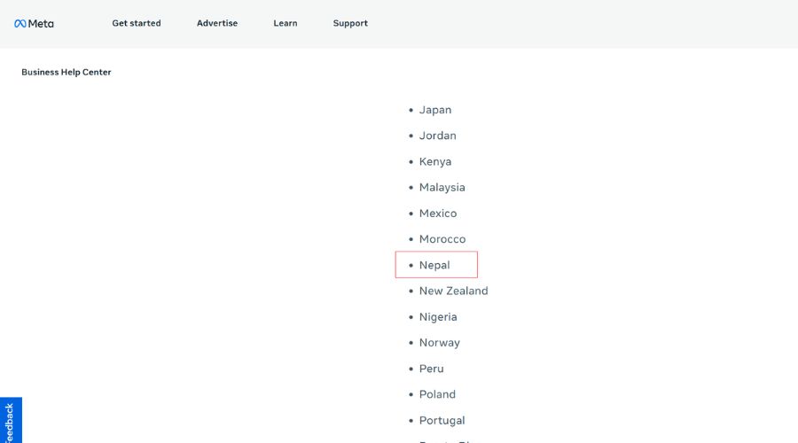 Meta eligible country list